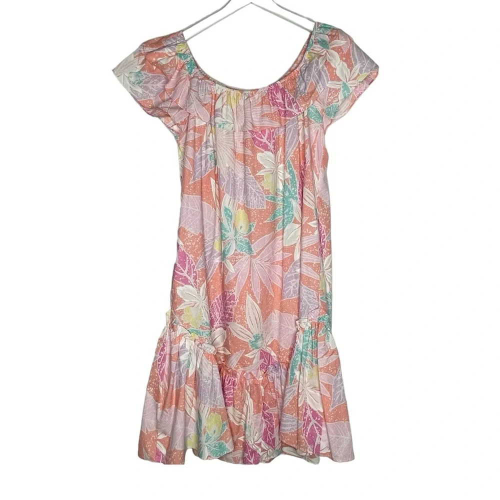 Kole Kole Vintage Made in USA Hawaiian off the shoulder Mumu floral Dress Medium - Picture 1 of 16